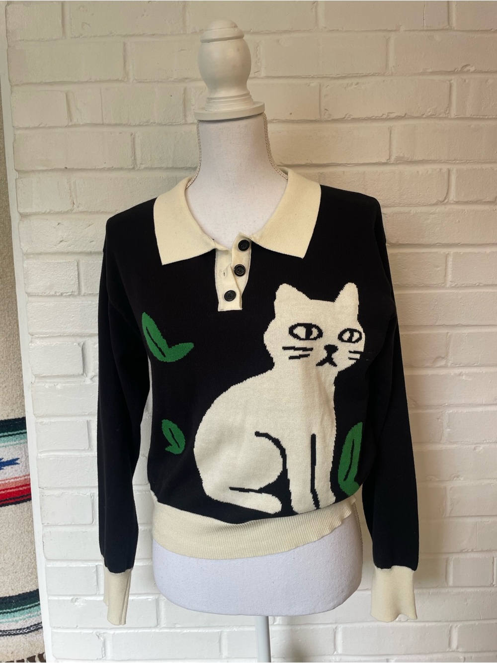 OXKnit Whimsical Cat Sweater 100% Cotton Women’s Size Small NWOT